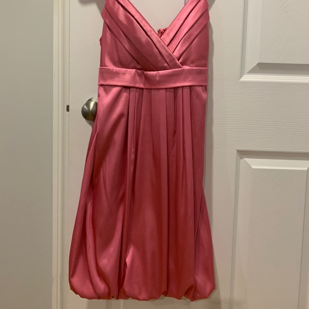 Pink bubble hem satin dress prom/graduation
